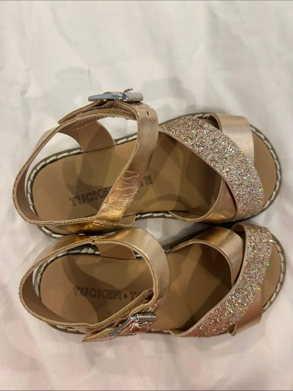 Tucker Kids Rose Gold Glitter Strap Sandals
